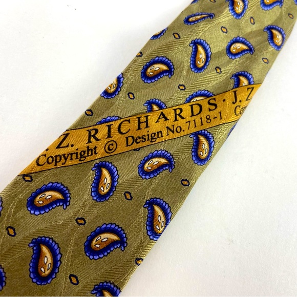 J Z Richards Silk Tie Mens Neck Tie 59" Width 3 3/4" Made in America Handmade - Picture 7 of 8